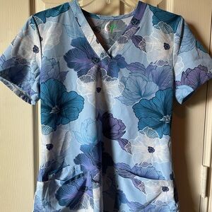 Floral Blue Women's Scrub Top